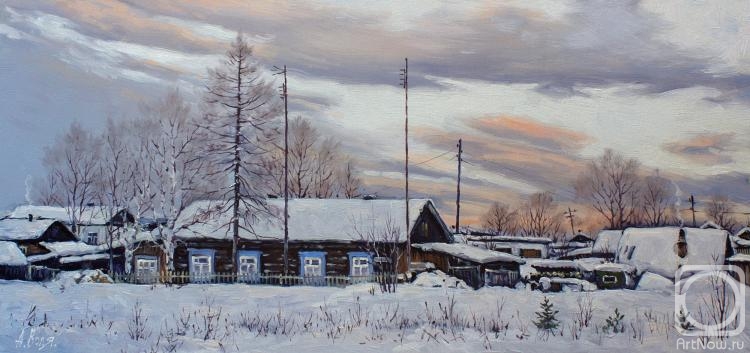 Volya Alexander. Winter twilight. Village