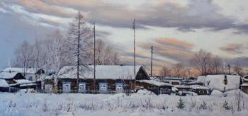 Winter twilight. Village