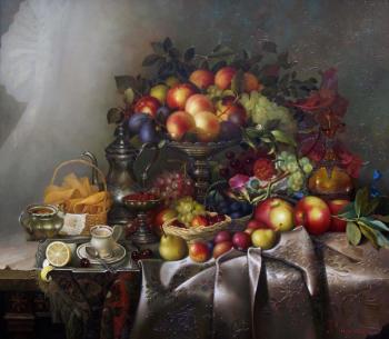 Still life with fruit in a vase. Glazkov Vitaliy