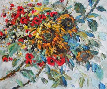 Field of sunflowers and poppies. Grebenyuk Yury