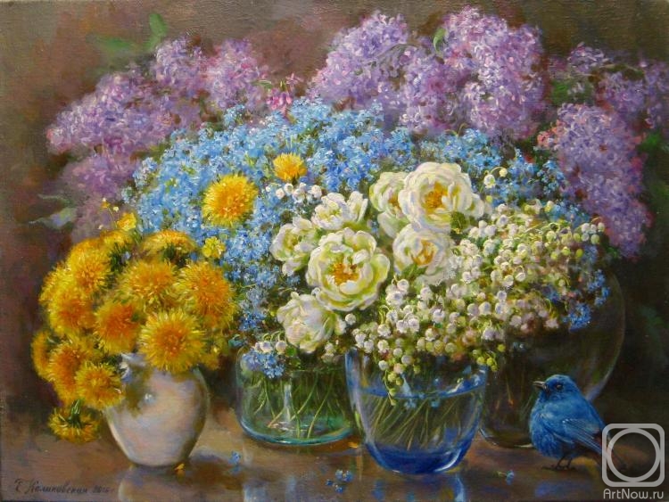 Kalinovskaya Ekaterina. Spring flowers and blue bird. "Bird Of Happiness"
