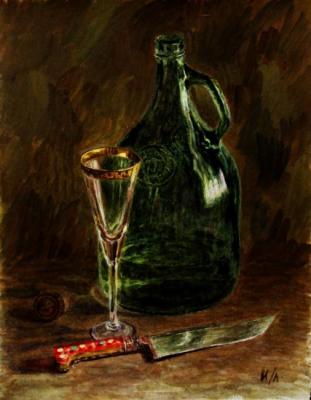 Still life with green bottle. Lomanova Irina