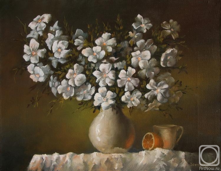 Zerrt Vadim. Still life white bouquet and oranges