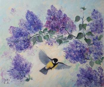 Birds flight... Branch of lilac. Konstantinova Svetlana