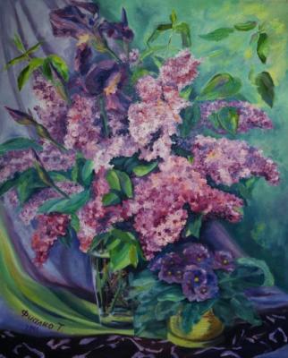 Lilacs, irises and Uzambara violet. Fialko Tatyana