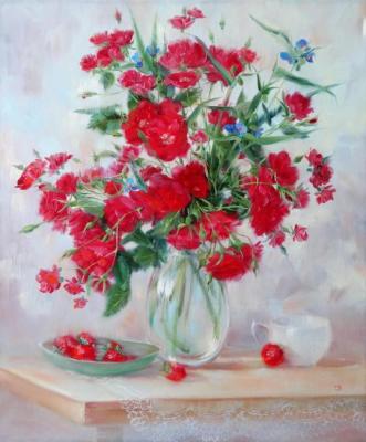 garden roses and strawberries. Razumova Svetlana