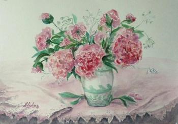 Peonies in a white vase. Lizlova Natalija