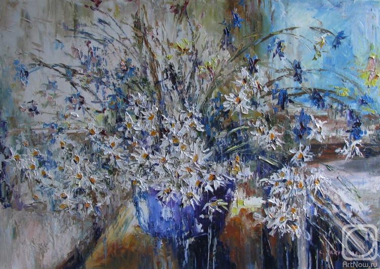 Kruglova Svetlana. Cornflowers and daisies in the rain