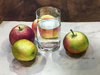 Still life painting with the glass