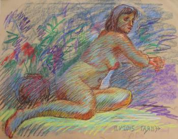 Painting Nude with flowers. Dobrovolskaya Gayane