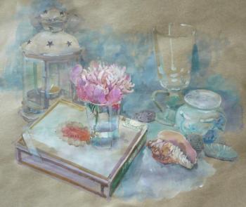 Still life with peonies and stones