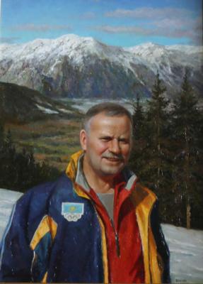 Portrait of a man against a mountain landscape. Shustin Vladimir