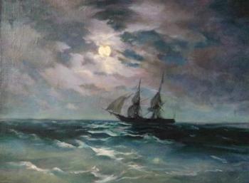 Copy from the reproduction "Brig "Mercury" on the Moonlit Night" by Aivazovsky I.K.