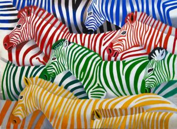 Zebras. Multicolored monochrome. Vevers Christina