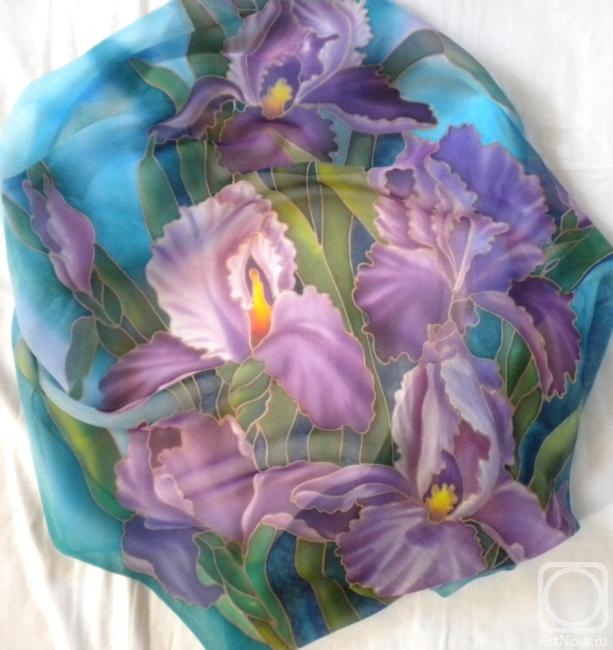 Moskvina Tatiana. Neck batik-scarf "Irises on chiffon"