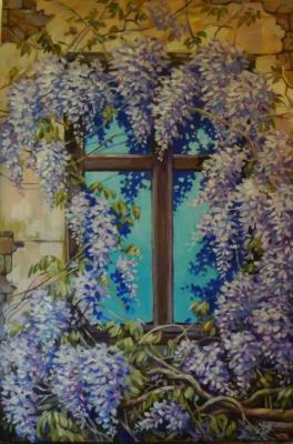 And wisteria blooms outside the window (). Panina Kira