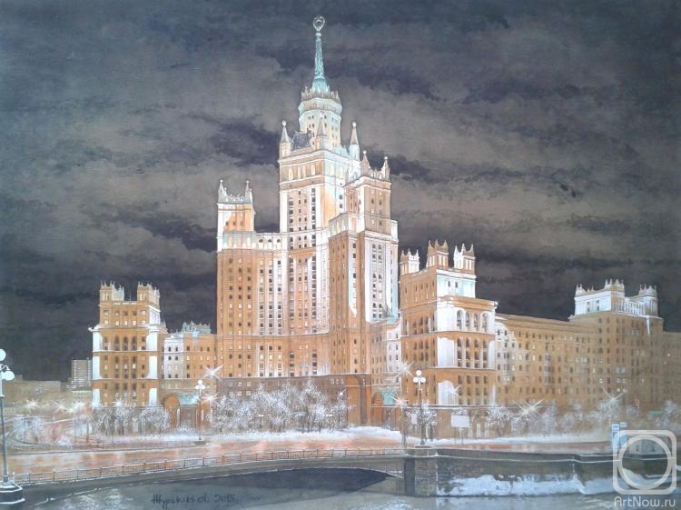 Zhuravlev Alexander. High-rise on kotelnicheskaya embankment. Winter. Night