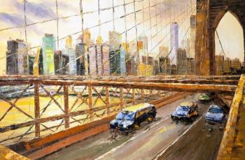 View of New York through the Brooklyn Bridge. Vevers Christina