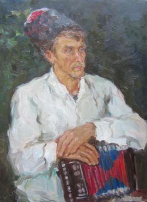 Portrait of a Kuban Cossack in a white shirt. Shplatova Tatyana