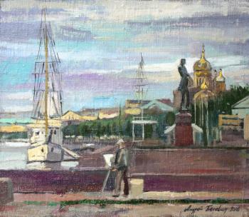 View at the Uspensky Cathedral and lieutenant Schmidt monument (At The Dock). Belevich Andrei
