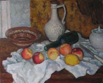 Still life with lemon and apples