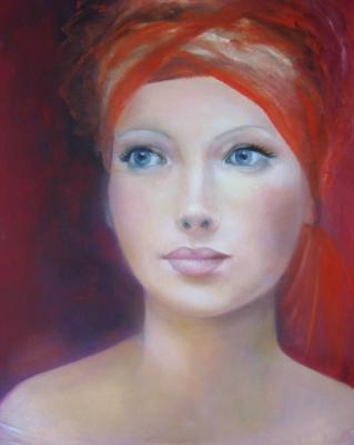 Portrait of a girl in a red turban. Kropacheva Elena