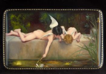 Two cupid. Lacquered miniature