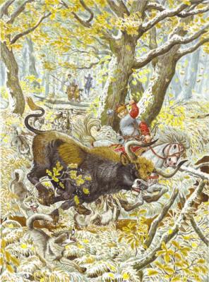 The combat of the prince with an aurochs. Fomin Nikolay