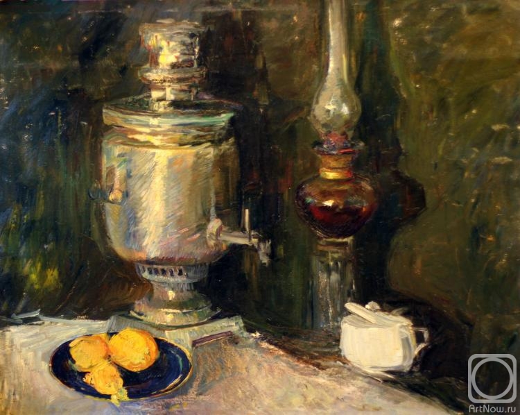 Lezhnikov Yury. Still-life with a samovar and a kerosene lamp
