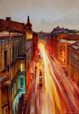 "Petersburg time 0 hours 0 minutes". The view from the house on the corner of Nekrasov and Radishchev, St. Petersburg. Shalaev Alexey
