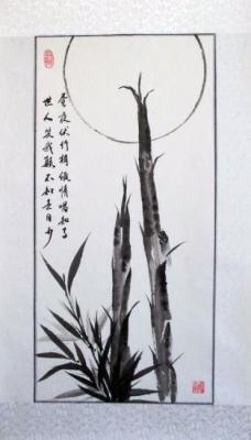 Bamboo No828 with cicada and moon