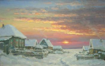 Winter evening in the village. Gaiderov Michail