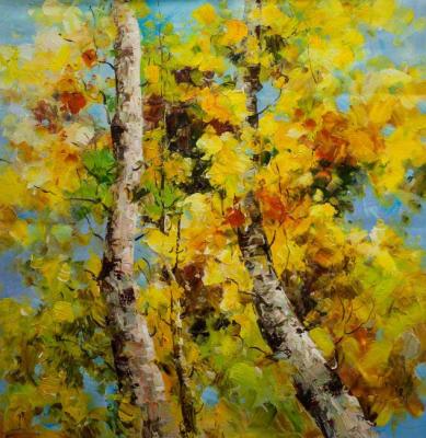 Golden birch on the background of azure N1. Vevers Christina