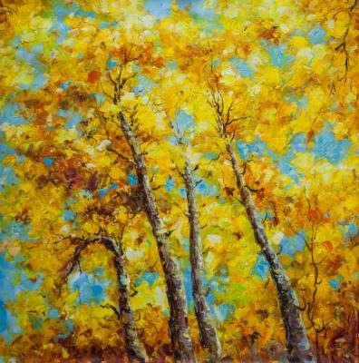 Golden birches on a background of azure N2