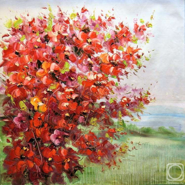 Vevers Christina. Red flowers on the background of the sea
