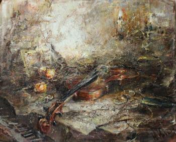 Still life with violin on the table