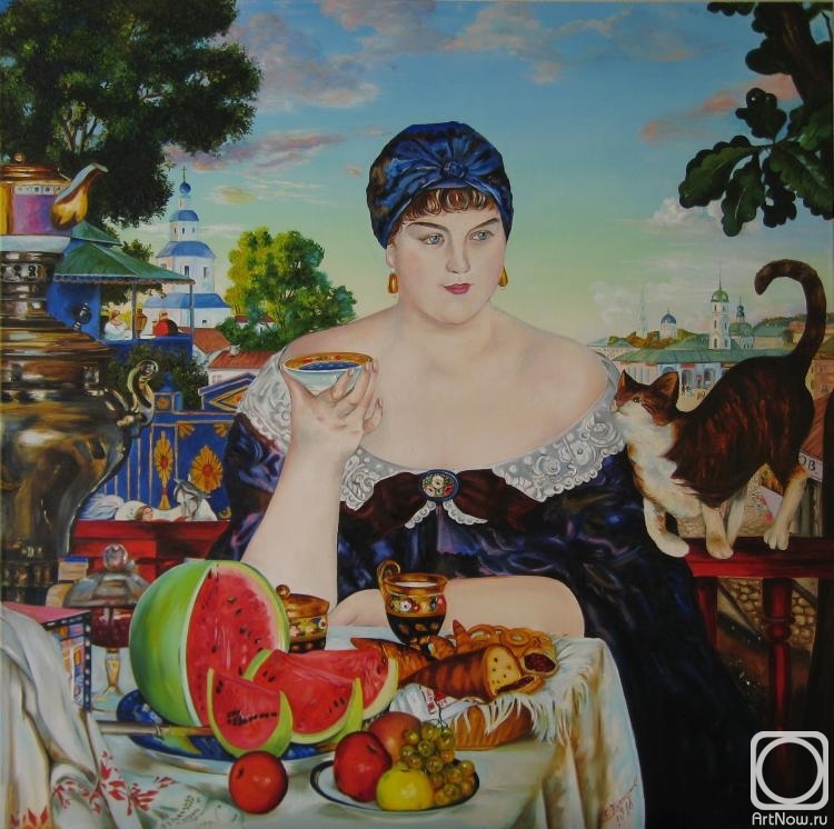 Shaykina Natalia. A merchant over tea. Boris Kustodiev (copy)