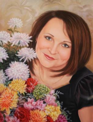 Portrait with flowers for birthday
