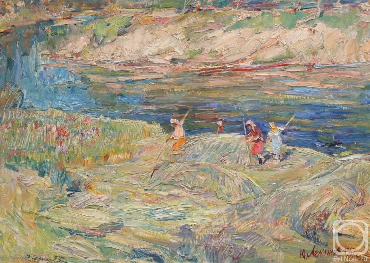 Lezhnikov Yury. Haymaking on the river Kotorosl socialist Realism