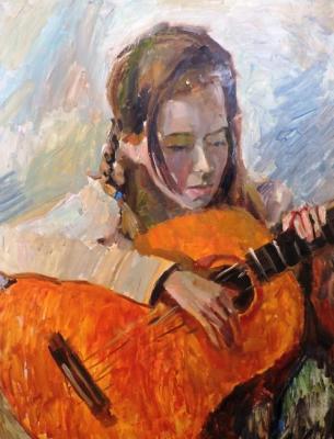 Portrait of Anya with guitar. Sineva Svetlana