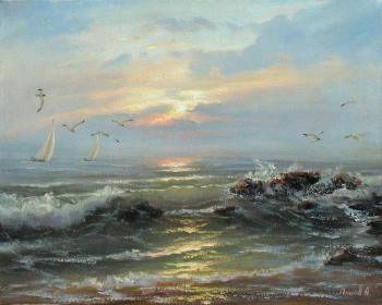 The sea in the morning light. Panov Aleksandr