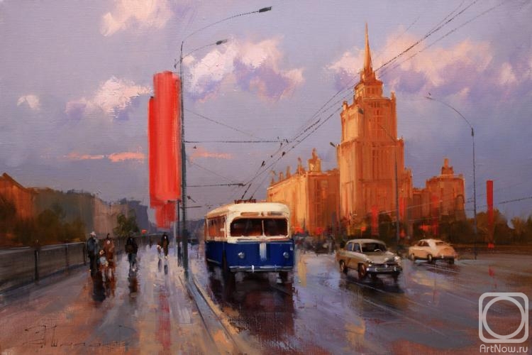 Shalaev Alexey. "Red October, blue trolley." Novoarbatsky Bridge. Old Moscow