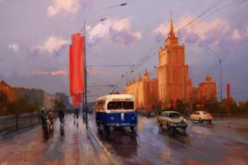 "Red October, blue trolley." Novoarbatsky Bridge. Old Moscow. Shalaev Alexey