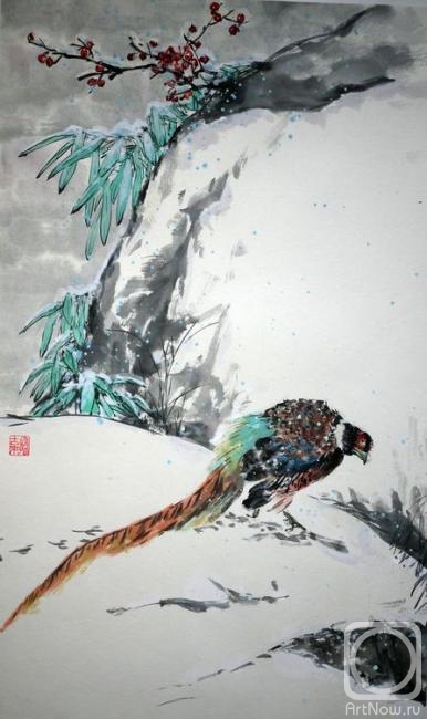 Mishukov Nikolay. Pheasant in the snow