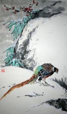 Pheasant in the snow. Mishukov Nikolay