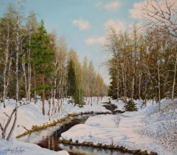 Spring creek in the forest. Malyi Aleksandr
