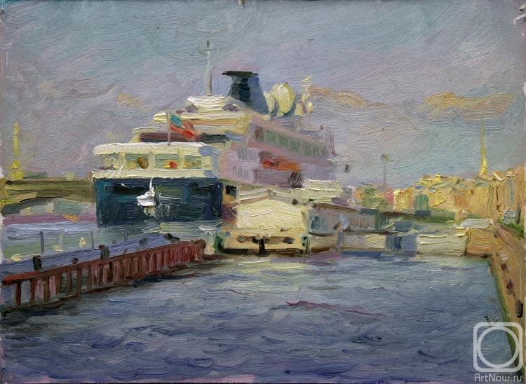 Nekrasov Evgeny. Cruise ship on the promenade des Anglais (sketch)