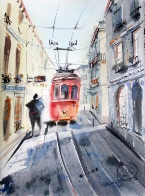 Red tram stop