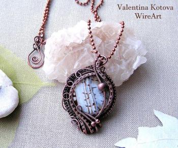 Copper pendant with leopard agate (Agate Jewelry). Kotova Valentina