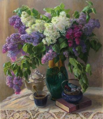 Shumakova Elena Valeryevna. Bouquet of lilacs and vase